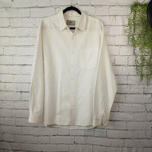 MENS THE TERRITORY AHEAD LONG SLEEVE, TEXTURED, WHITE BUTTON DOWN, SIZE LARGE